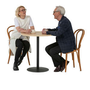 cut out elderly couple sitting in a cafe and drinking coffee