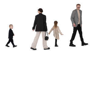 cut out family with two little kids walking