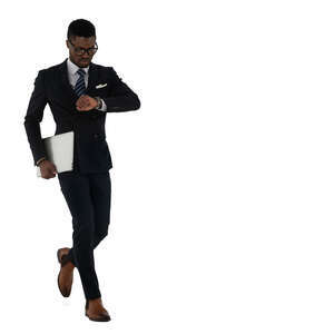 cut out black businessman walking hurriedly