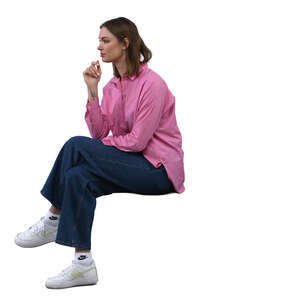 cut out woman in a pink shirt sitting