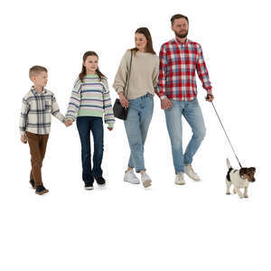 cut out family with a dog walking