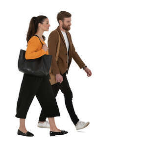 two people walking in side view