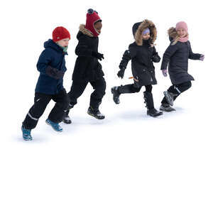 group of children running in the snow