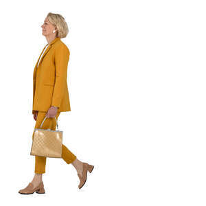 woman in a yellow suit walking