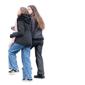 two women walking up the stairs