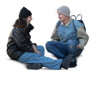 man and woman sitting in winter and talking