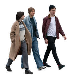 cut out group of three friends walking casually