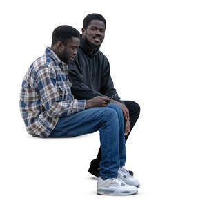 two cut out black men sitting and talking