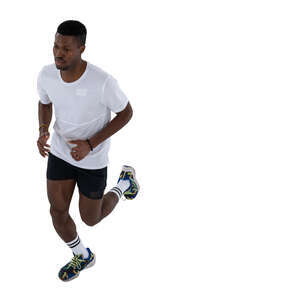 top view of a black sporty man running