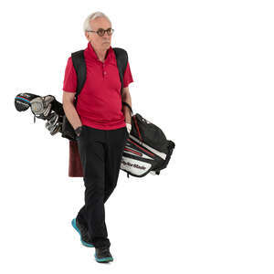 senior gentleman with a golf bag walking