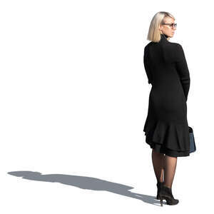 woman in a black dress standing