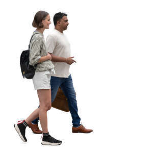 man and woman walking seen from side 