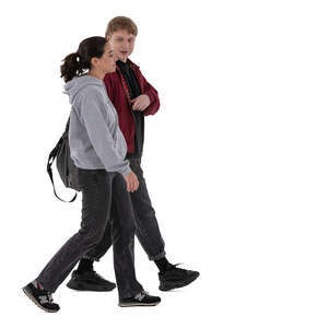 two cut out young people walking and talking