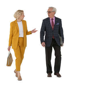 two cut out senior business people walking and talking