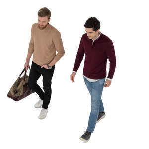 two men walking seen from above