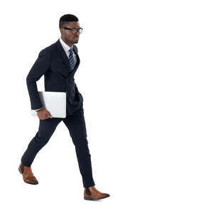 top view of a black businessman walking hastily
