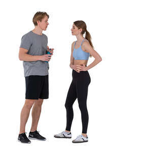 man and woman talking after a workout