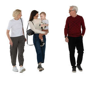 cut out family with grandparents and kids walking 