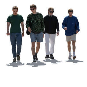 cut out backlit group of young men walking