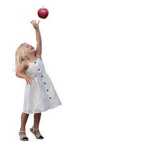 cut out little girl in a white dress reaching for an apple