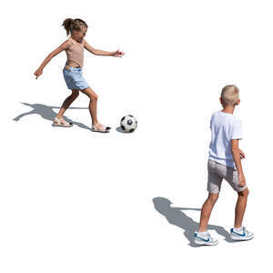 cut out top view of two children playing football