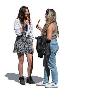 two women standing and eating ice cream