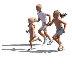 three cut out children running