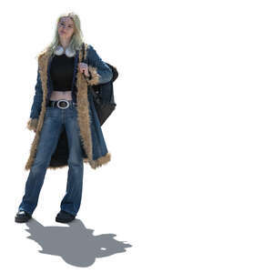 cut out backlit hippie woman standing