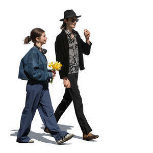 two cut out young people walking