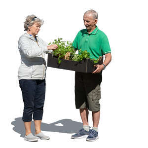 two older people going to plant plants