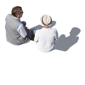 two old men sitting and talking seen from above