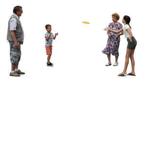 cut out grandparents playing frisbee with their grandchildren