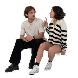 cut out man and woman sitting and talking