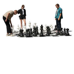 cut out group of young people playing chess street game