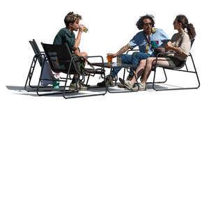 three cut out people sitting in a lounge cafe