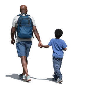 cut out black man walking with his son hand in hand