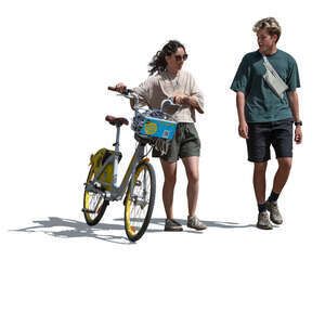 cut out man and woman with a bike walking