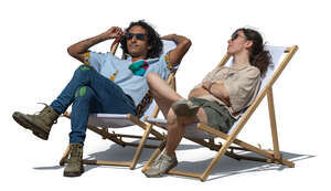 two people relaxing in garden chairs