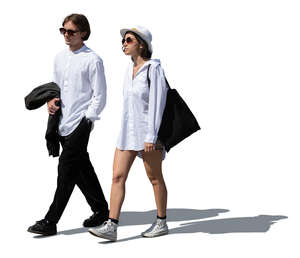 two people in summer outfits walking