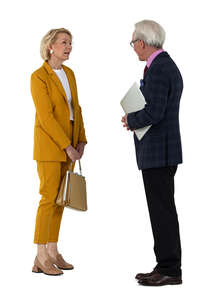 cut out older business people standing and talking