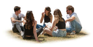 cut out group of friends sitting in the park on the grass