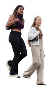 two women walking down the stairs