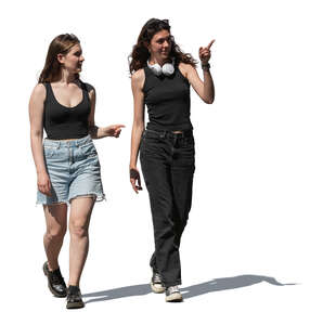 two cut out women walking and looking at smth