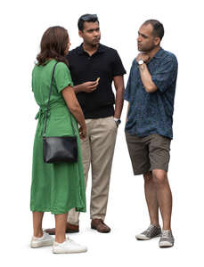 group of three people standing and talking