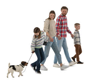 cut out family with a dog walking hand in hand