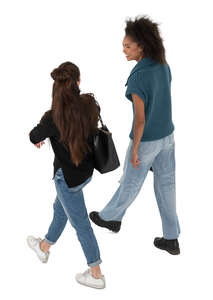 two women walking and talking seen from above