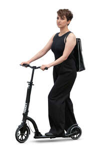 woman in black riding a scooter