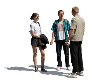 cut out group of three young people standing and talking