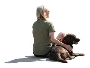 cut out backlit woman with a dog sitting