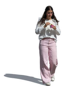 cut out woman walking and eating ice cream